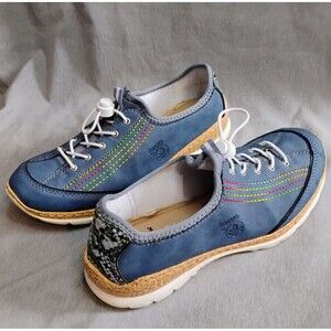 Rieker N42T0-14 Cork Midsole Navy Leather Womens Size US 9 / EU 40 Sneakers